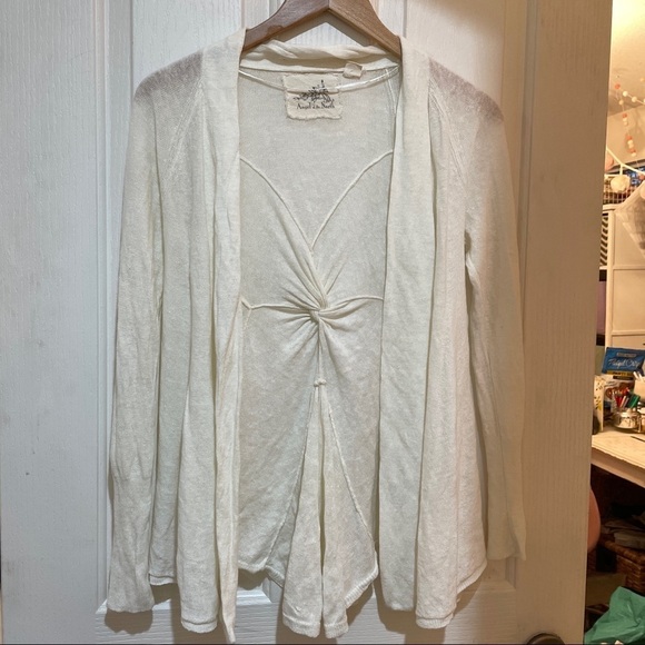 ANTHROPOLOGIE Vintage Angel of the North Open Ivory Cardigan Sweater size small - Picture 3 of 8